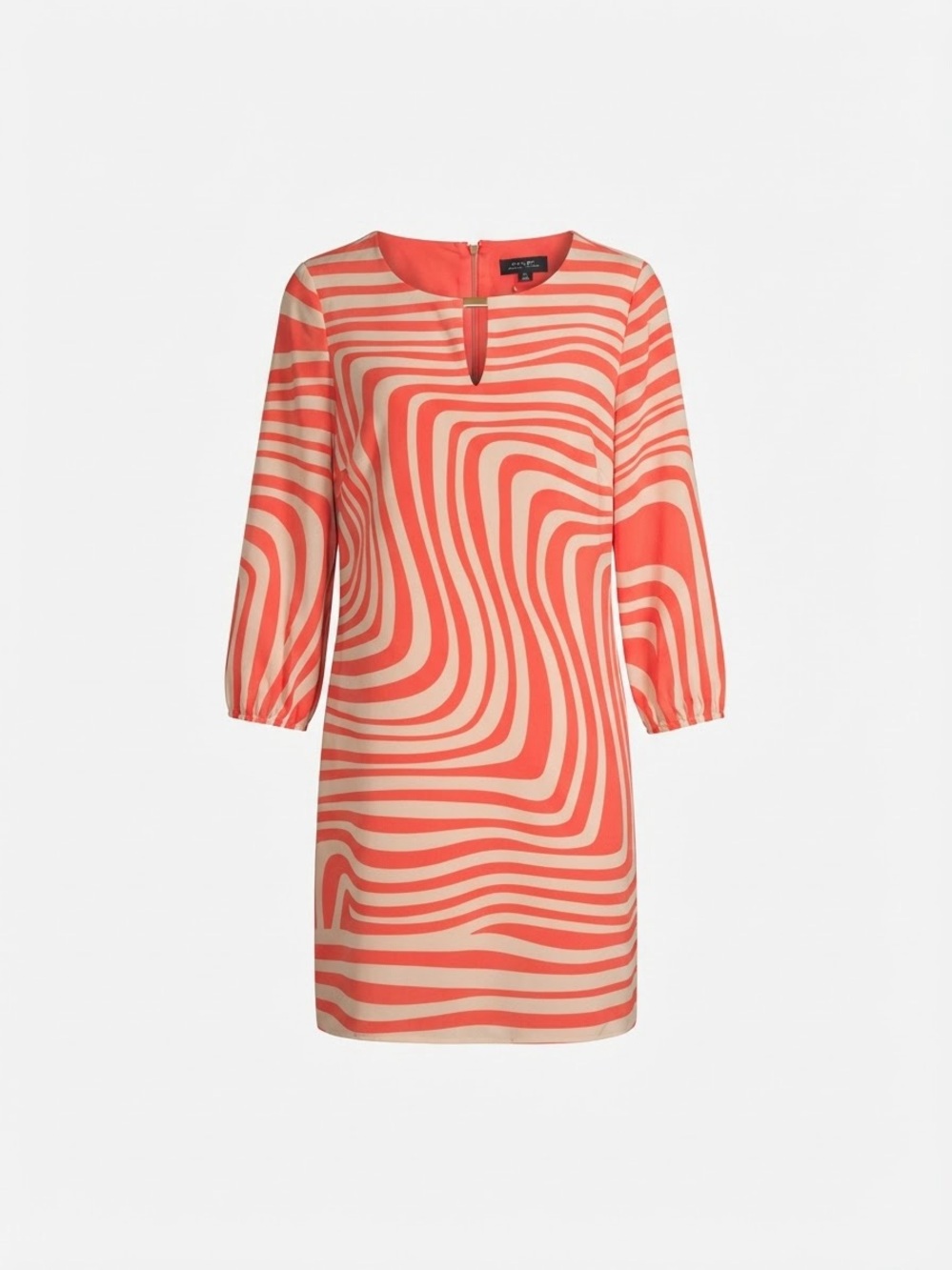 Coral & Cream Swirl Mini Dress with Keyhole Detail
